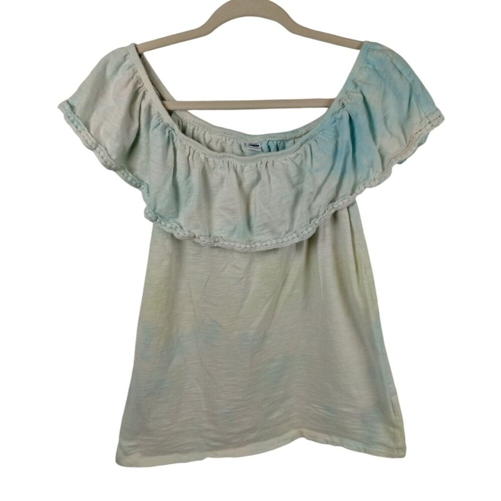 Old Navy Womens Small Blue and White Tie Dye Off-Shoulder Ruffle Top